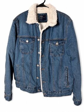 Sunrise Kingdom Sherpa-Lined Denim Trucker Jacket- Mens M